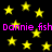 Yellow stars float against a black background with repeated pink text reading "Donnie fish" in two horizontal bands.