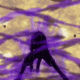Animated sequence of dark silhouettes on a textured background with purple and gold patterns.