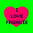 Four identical pink heart-shaped icons with black text "I LOVE FRANKIE" on a bright green background, arranged in a