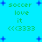 Pixelated green text and blue stars on cyan background with repeated 'soccer love it <<333' phrases in two