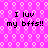 A static image with a bright pink background featuring repeating white circular patterns and black text reading "I luv my bfss!!" in two identical sections.