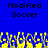 Blue background with pixelated yellow and blue shapes resembling soccer players, text "Modified Soccer" in black at top left and right.
