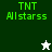 Green pixelated text "TNT Allstars" appears on dark green, light gray, white, and olive backgrounds with a small star icon changing from white to black.