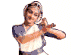 Four distinct poses of a woman in traditional Indian dance attire with hands in mudras, displayed in a two-by-two