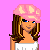 Pixel art contact sheet showing multiple frames of a cartoon character with pink hair and white crop top against bright pink background, including text blocks reading "I love you", "like a fat", "kid loves", and "cake!"