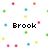 Pixelated text 'Brook' and 'Marie!' on white background with scattered colored squares.