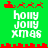 Green background with red pixelated borders and text reading 'holly jolly xmas' in white block letters, showing two animation states of the top border.