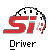 Pixelated icon with red 'SI' letters, a gray dog head outline above them, and black text reading 'Driver' below on light gray background.