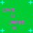Green background with cyan starbursts and pink text reading LOVE U JARED !!! arranged in four identical quadrants.
