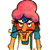 Pixelated cartoon character with pink hair, blue top, and orange face in a running pose on white background.