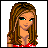 Pixelated image of a woman with long brown hair and green eyes, next to a purple heart-shaped icon with red text.