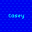 Four identical pixelated text instances of 'Casey' displayed on a blue dotted background with light blue text.