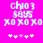 Pixelated text and symbols on a bright pink background with two identical side-by-side layouts.