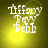 Pixelated white text 'Tiffany Perry Behl' on a yellow-green gradient background with shifting light effects.