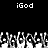 Black background with white pixelated text 'iGod' at top left and right, multiple grayscale hand icons below in a
