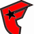 Red stylized 'F' shape with black star and dark outline, displayed in four positions on white background
