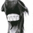 Pixelated grayscale image of a character with long dark hair, a white rectangular face, and a dark outfit against a white background.