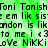 Green pixelated background with repeated black text reading "Toni Tanish" and "_oVe NiKKi" alongside heart symbols.