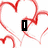 Animated icon with heart motifs and text elements, featuring a red heart outline, multiple colored hearts, and two cartoon characters with heart symbols.