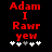 Red pixelated text "Adam I Rawr yew" on black background with white and gray plus signs below, showing slight vertical shift of the last line