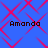 Blue background with red diamond-shaped lines and four instances of the text 'Amanda' in dark brown pixelated font.