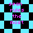 Pixelated text 'sean rules the most' repeats across a shifting black-and-cyan checkered background with diamond-shaped