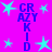 A static image with a bright purple background featuring repeated blue text "CR AZY KID" and cyan star shapes in various sizes and positions.