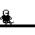 Pixelated character in black outfit with white face performs multiple actions across gray background, including walking and interacting with platforms.