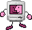 Two pixel-art computer icons with pink and purple faces, arms swinging between positions on a gray background.