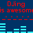 Red text 'DJing' and 'is awesomis' on dark blue background with cyan audio bars, alternating between two states.