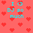 Pixelated red background with repeating heart shapes and cyan text reading "I <3 DJ so much" in multiple positions.