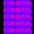 Pixelated text and heart symbols in pink, purple, and blue on a white background with black borders.
