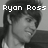 Black-and-white image of a person with dark hair in four , each with overlaid text: 'Ryan Ross', 'so cute', 'i <3 you', and empty space