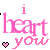 A 50x50 pixel animated buddy icon featuring pink text 'i heart you' with a small heart symbol, displayed across three frames showing color variations in the heart symbol.
