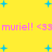 Yellow background with blue plus signs and pink text reading "muriel! <33 muriel! <33" repeated twice in a pattern