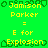 Green background with yellow text reading "Jamison Parker = E for Explosion" repeated in a pattern, surrounded by pixelated green border elements