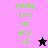 Pixelated green text 'emily rox ur sox <3' on pink and purple backgrounds with a black star icon transitioning to a pink star icon.