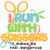 Colorful pixelated text and scissors icon with 'I RUN WITH SCISSORS' in layered letters, orange scissors above, small tagline below.