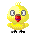 Pixelated yellow chick with red beak and black feet in nine distinct poses showing varied expressions, head angles, and body positions against gray background.