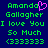 Pixelated green text on dark blue background reads 'Amanda Gallagher I love You So Much <333333' with a pink heart symbol replacing the 'o' in 'Amanda' on the left side.