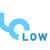 Blue pixelated 'LOW' text with a curved arrow symbol on a white background, rendered in a low-resolution style.