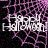 Animated icon with 'Happy Halloween' text over a purple spiderweb pattern on black background, transitioning to solid gray area.