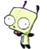 25 cartoon character frames showing a light green alien with large white eyes, black limbs, and antennae in various poses against a gray background