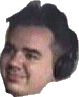 Two side-by-side pixelated headshots of a person with dark hair and headphones against a light gray background.