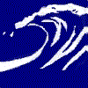 White waveforms on a blue background arranged in a pattern with one gray square in the bottom-right corner