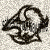 Pixelated black and white icon with abstract curved shapes forming a stylized figure against a checkered background.