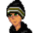 Pixelated cartoon character wearing beanie and camouflage pants with red text 'Skater Boy' on black background, featuring visible animation frames showing slight pose changes.