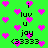 Green background with pink heart shapes and repeated text phrases in black pixelated font.