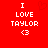 Red background with white pixelated text "I LOVE TAYLOR" and a heart symbol, showing two states where a faint heart outline appears in the top center.