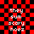 Red and black checkered background with white pixelated text reading 'they sum scary hoez' in two identical vertical